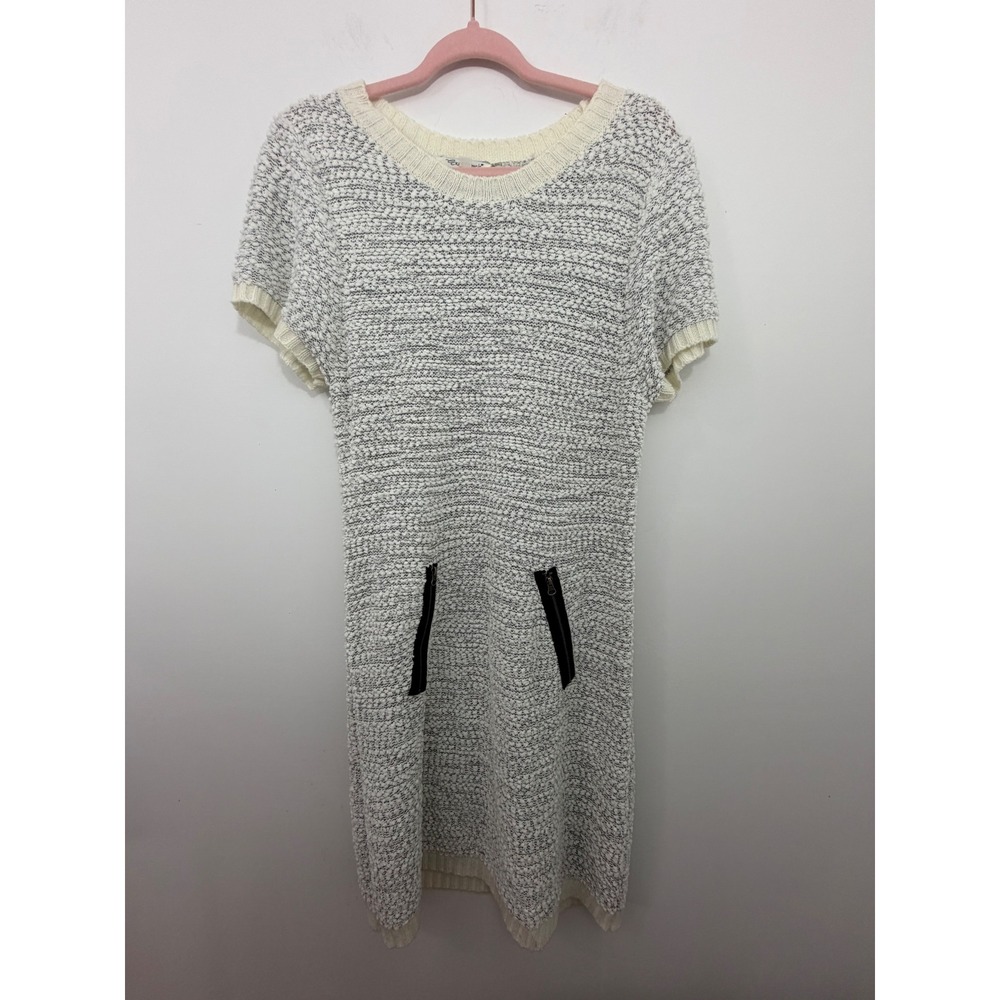 Extra Touch Women 2X Gray White Popcorn Knit Short Sleeve Sweater Dress 19190